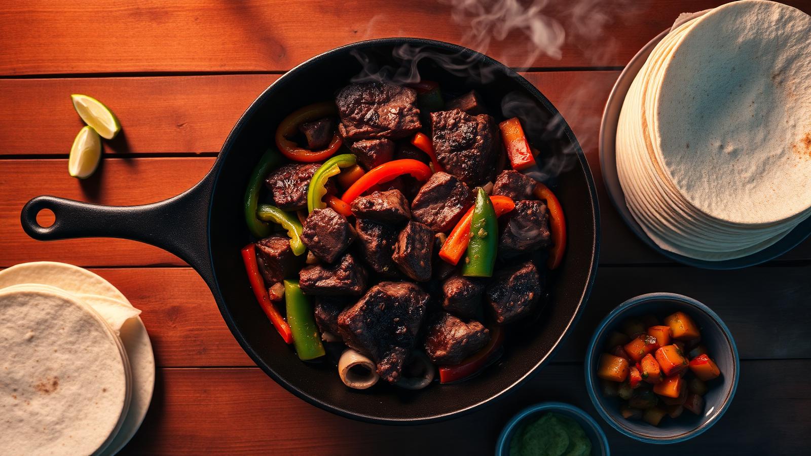 Sizzling steak fajitas